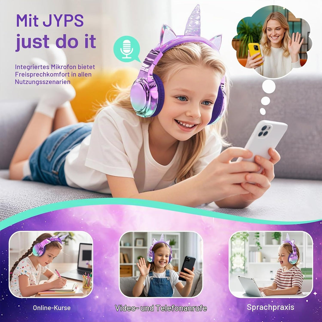 JYPS Bluetooth Kopfhörer Kinder, Metallisch Kabellose Kopfhörer Kinder Over Ear mit 74/85dBA Lautstä