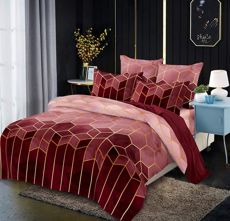 Luofanfei Bettwäsche Gestreift 135x200cm 4teilig Weinrot Geometrisch Bettbezug Set Microfaser Bettde
