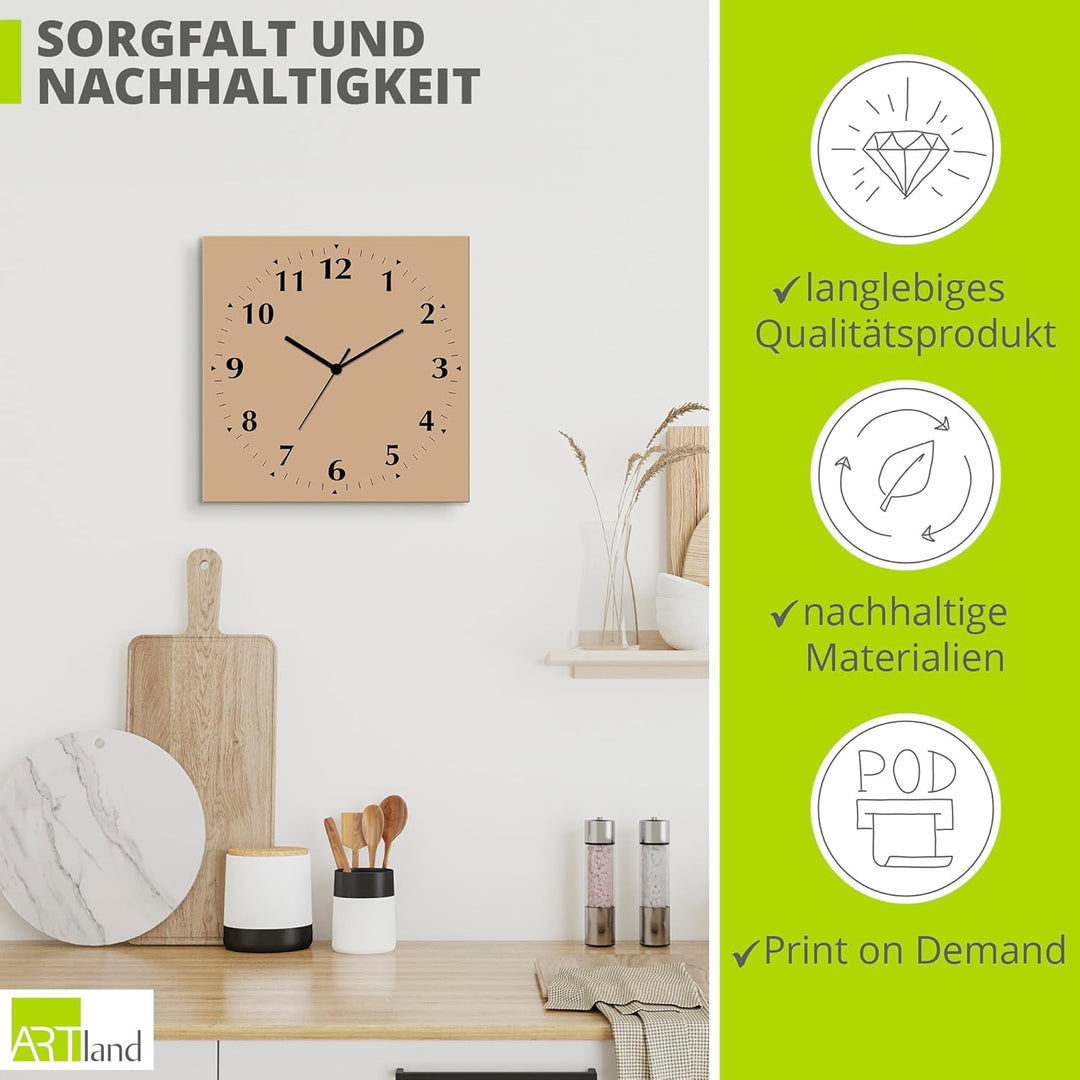 ARTLAND Wanduhr ohne Tickgeräusche Alu Quarzuhr 30x30 cm Quadratisch Lautlos 12 Ziffern Farbig Schli