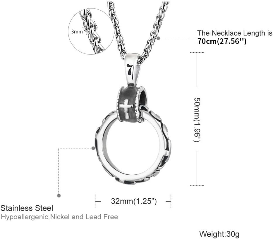 Runder Kreis Kreuz Jesus 7 Anhänger Silber Schwarz Statement Halskette, Original Geschenk Für Mann 7