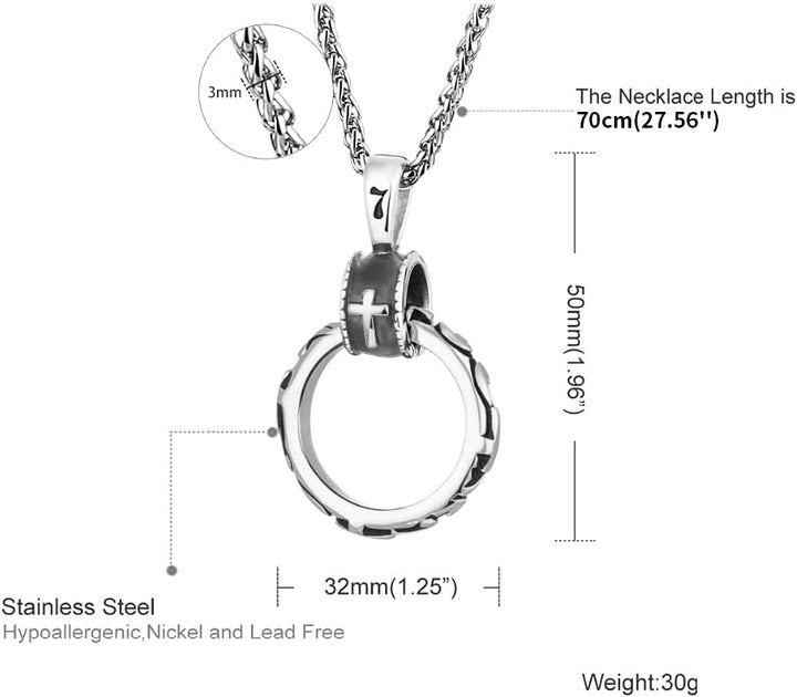 Runder Kreis Kreuz Jesus 7 Anhänger Silber Schwarz Statement Halskette, Original Geschenk Für Mann 7