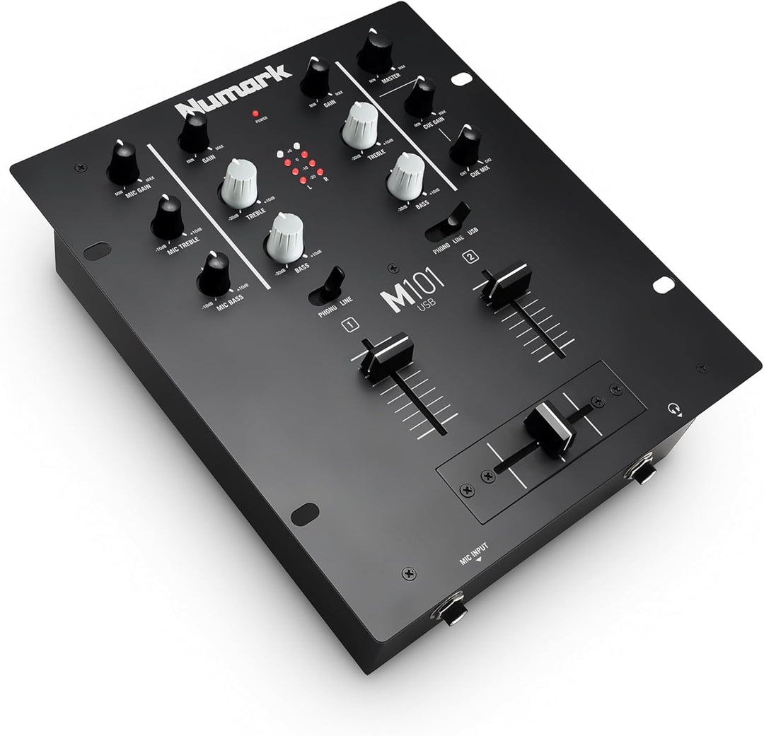 Numark M101USB - 2-Kanal DJ-Mixer, Rack-montierbar mit 2-Band EQ, integriertem Audio Interface, Mikr
