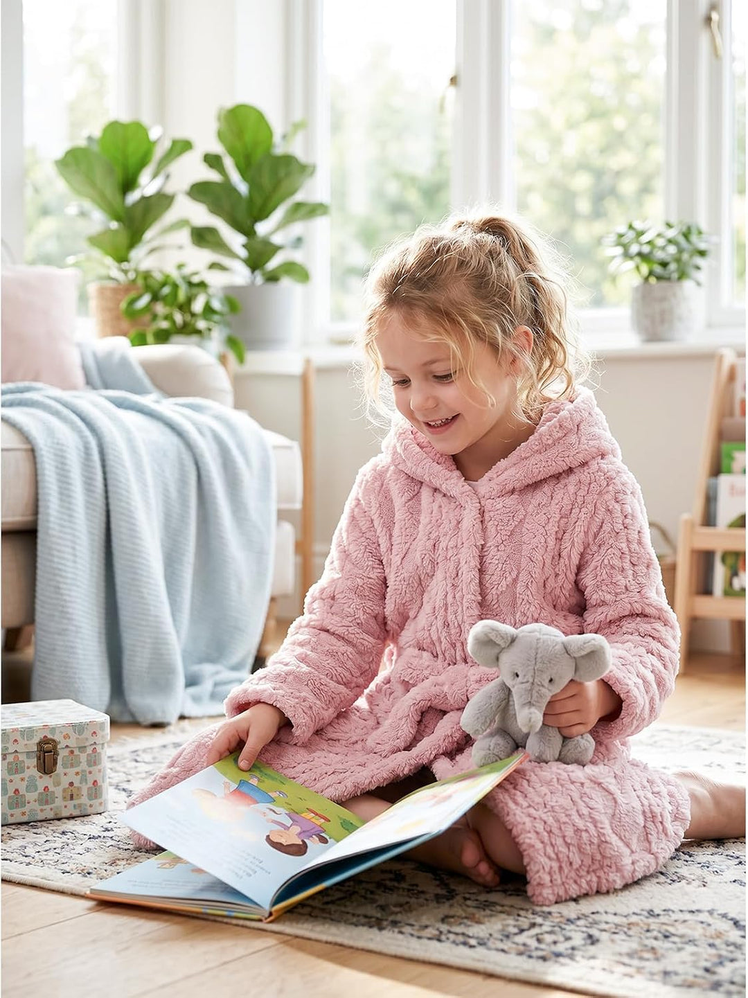 JiAmy Kinder Bademantel mit Kapuze Fleece Morgenmantel für Jungen Mädchen Rosa 10-12 Jahre, Rosa 10-