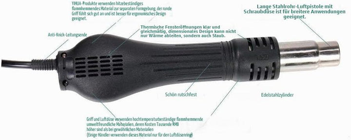 Yihua 853AAA 3 in 1 Vorheizung-Heissluft-Lötstation 1270W CPU-PID-Regler BGA Rework Station ESD
