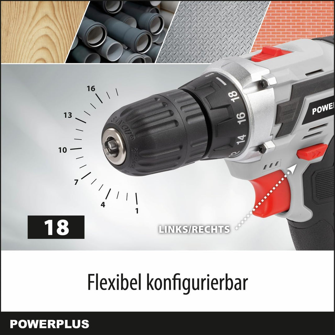 Powerplus Akkuschrauber & Akkubohrer POWC1061 - Akku Schraubendreher 16V, Inkl. 1 x 1,3Ah Akku und L