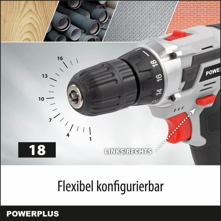Powerplus Akkuschrauber & Akkubohrer POWC1061 - Akku Schraubendreher 16V, Inkl. 1 x 1,3Ah Akku und L