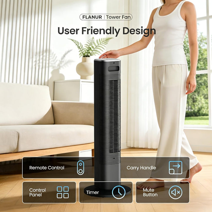 FLANUR Turmventilator, 23dB Ventilator Leise mit Kühlung,89cm WiFi Alexa Tower Fan mit Fernbedienung