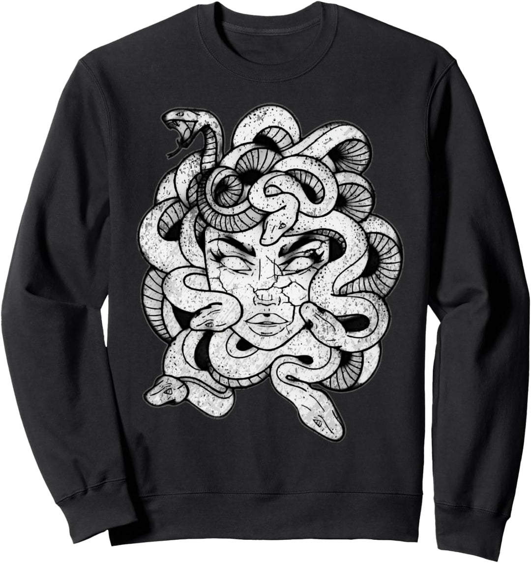 Medusa Statue, Schwarz / Weiss, Stein, griechische Mythologie Medusa Sweatshirt