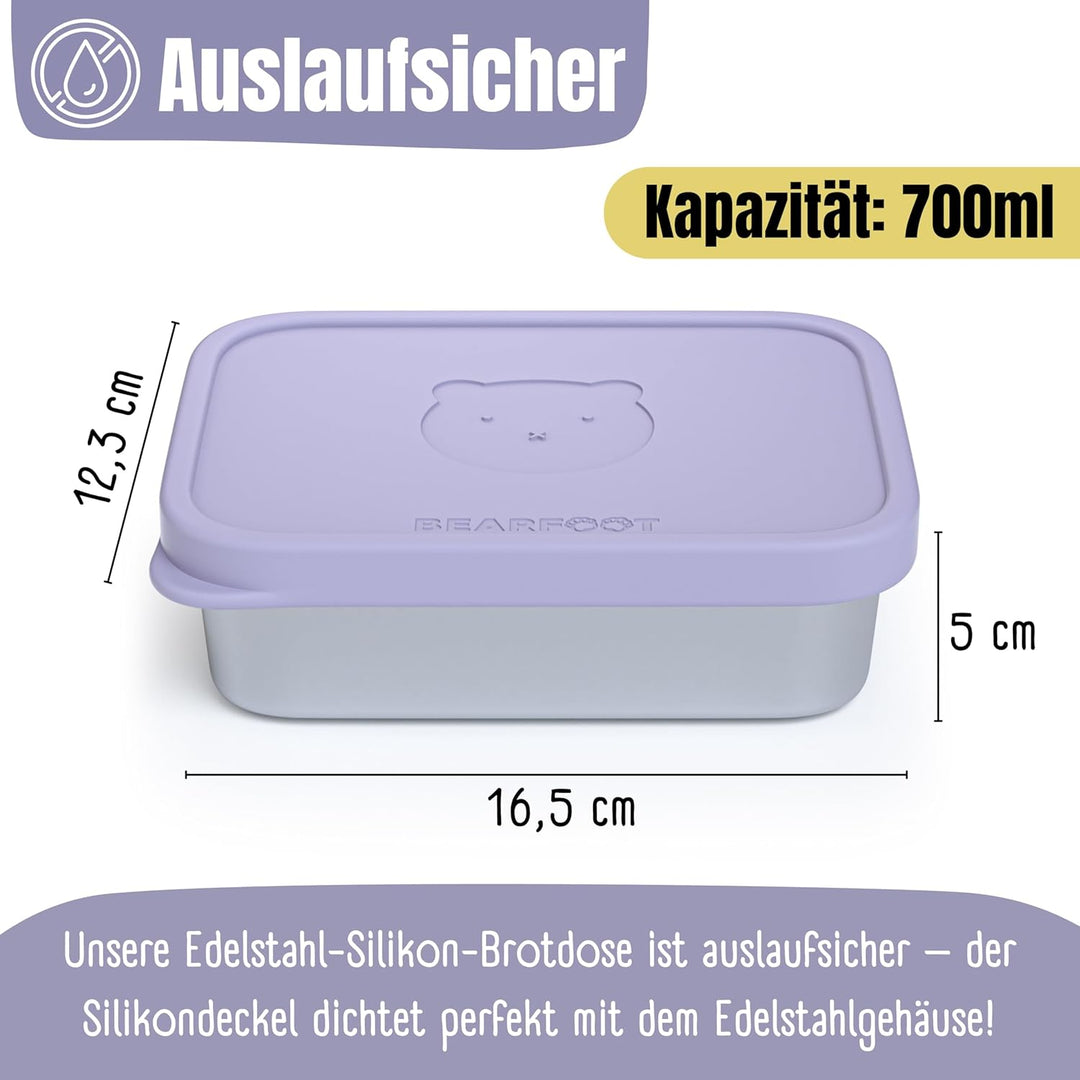 BEARFOOT Edelstahl Brotdose Kinder mit Silikondeckel (Lila, 700 ml) | BPA-frei, auslaufsicher, Brotz