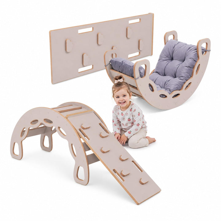 MISIOO Klettergerüst Indoor ab 1 Jahr, Montessori Kletterbogen 4in1 mit Rutsche, Kletterwand &amp; Kisse
