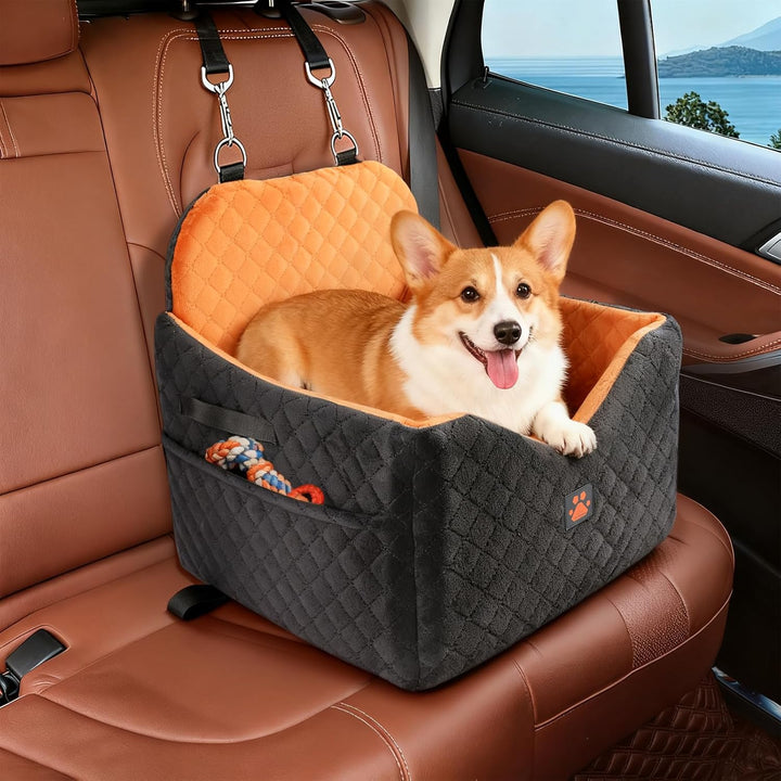 Autositz für Kleine und Mittelgrosse Hunde bis zu 16 kg, Welpen-Autositz mit Dickem Polster, Abnehmb