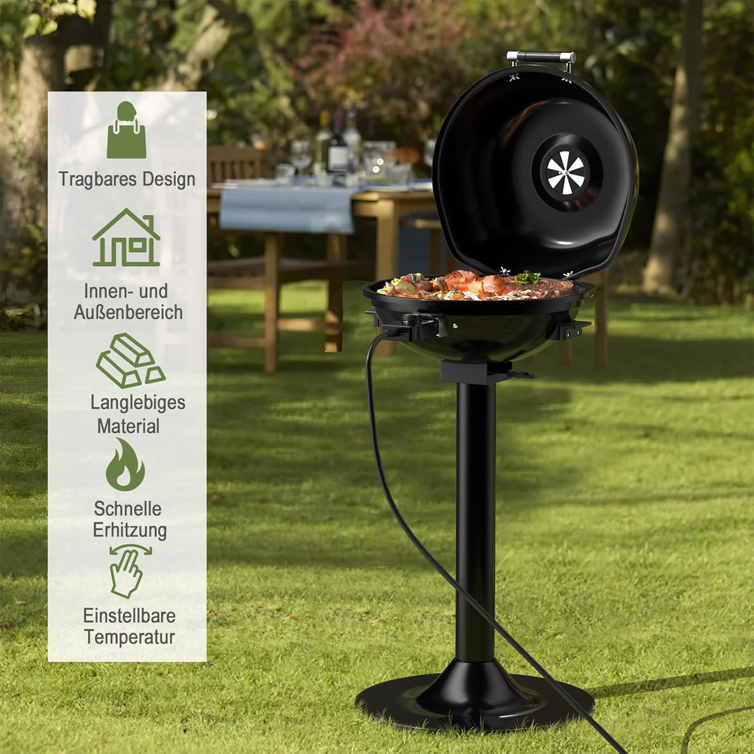 COSTWAY Elektrogrill 1600W freistehend, Standgrill mit 2-Zonen Grillplatte, Elektrischer BBQ Grill 9