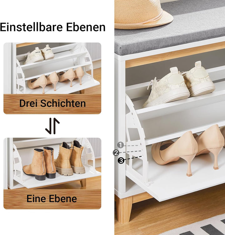 SoBuy Schuhbank mit Sitzfläche Schuhregal platzsparend Mit Klappe für versteckten Stauraum Bequemes