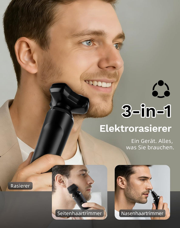 UTK Rasierer Herren Elektrisch, 2025 Neuer Kabelloser 3-in-1-Rasierer Herren, IPX7 Wasserdichter Ele