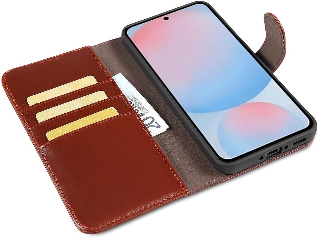 LENSUN Lederhülle für Samsung Galaxy A56, Echtleder Hülle [Echtes Leder][Kartenfach][Brieftasche] Ha