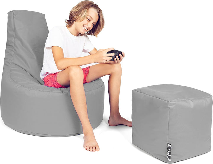 PATCH HOME Gamer Kissen Lounge Kissen Sitzsack Sessel Sitzkissen Bean Bag + Würfel/Hocker mit Reissv
