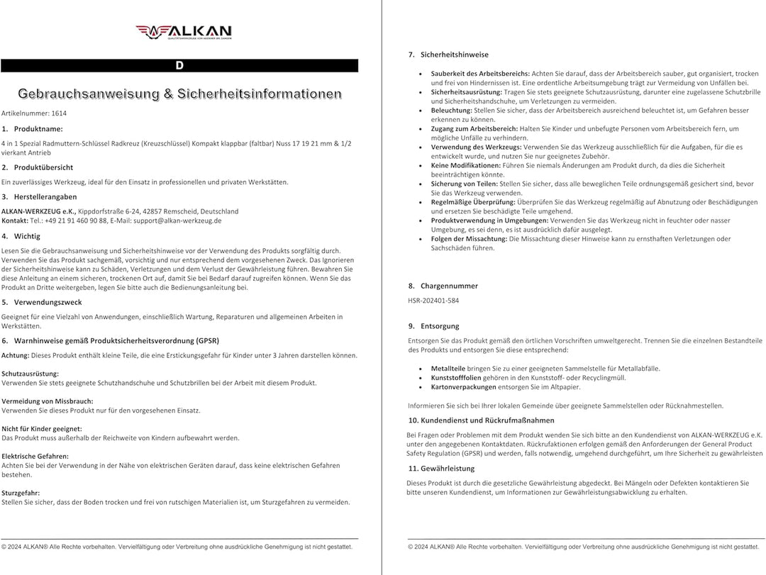 4 in 1 Spezial Radmuttern-Schlüssel Radkreuz (Kreuzschlüssel) Kompakt klappbar (faltbar) Nuss 17 19