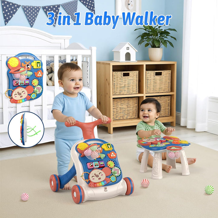 QDRAGON 3 in 1 Lauflernwagen, Baby Lauflernhilfe Mit Regulierbarer Geschwindigkeit, Baby Spiel Gehhi