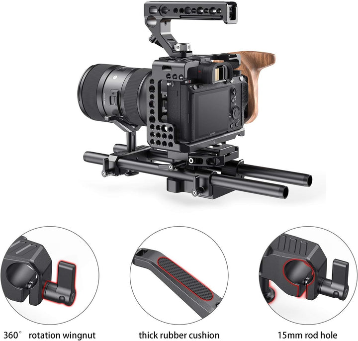 SMALLRIG Lange Linse Unterstützung mit 15mm Stangenklemme (34.5mm Höhenverstellbar) -BSL2680