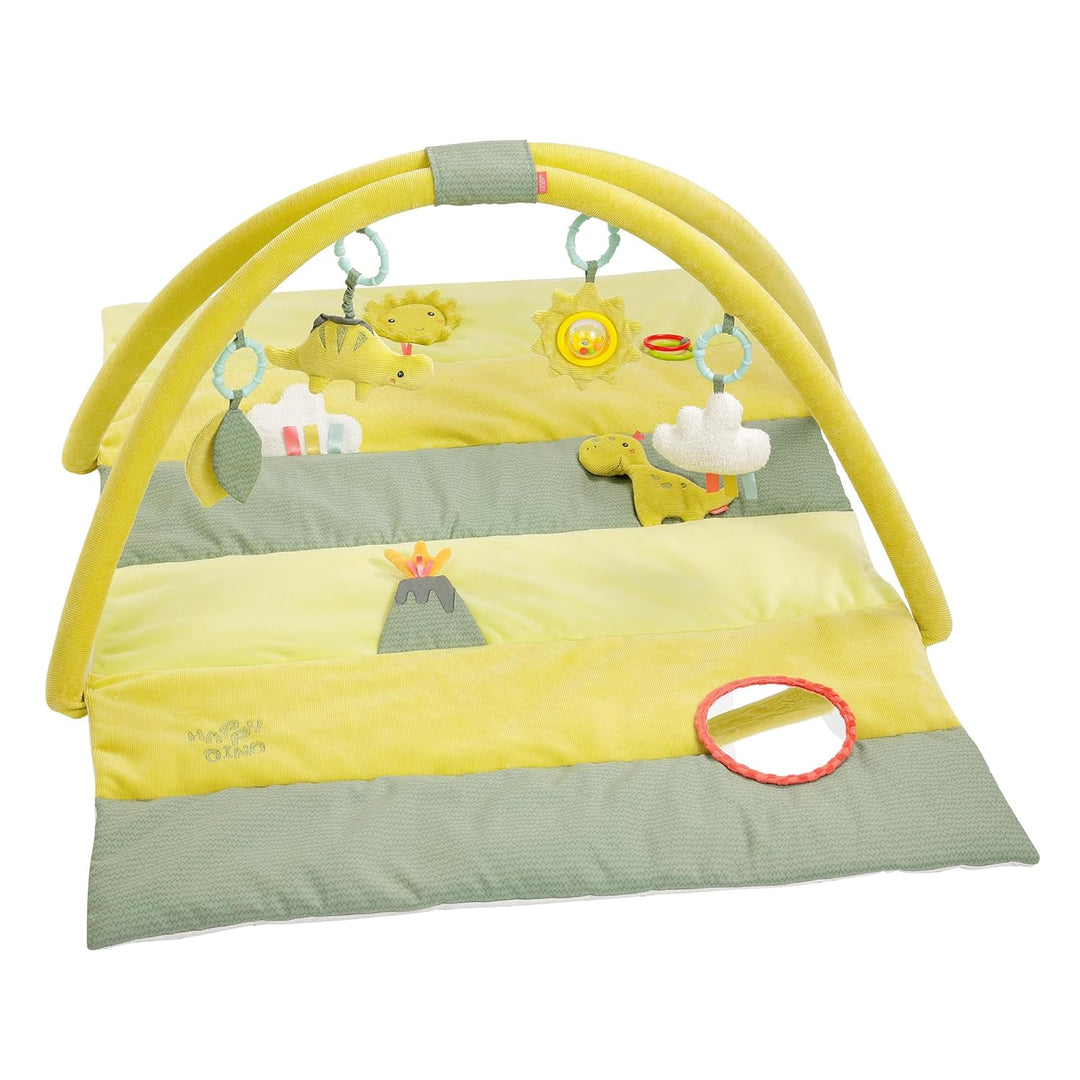 Fehn 3-D-Activity-Decke Spielbogen Happy Dino – Baby Krabbeldecke mit 4 abnehmbaren Spielzeugen zum