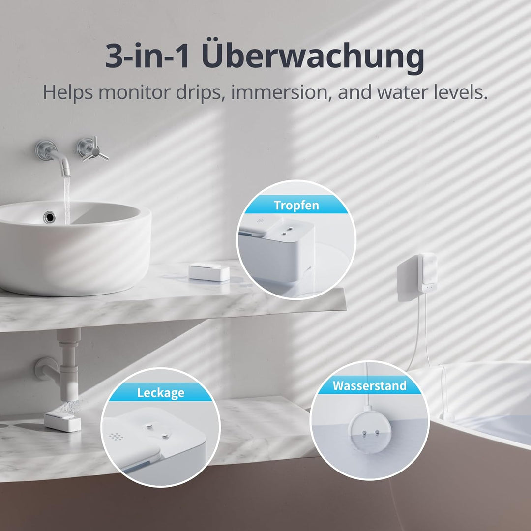 SwitchBot WLAN Wassermelder, Smart Wassersensor, 100dB einstellbarer Alarm & App-Benachrichtigung, I