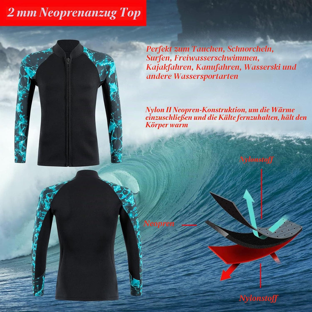 2mm Neoprenanzug Top Neoprenanzüge Jacke Thermal Langarm Tauchanzug für Männer Frauen Freiwasser Sch