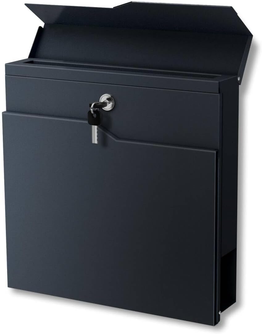 Metzler Briefkasten pulverbeschichtet in Anthrazit RAL7016 - Wandbriefkasten mit Zeitungsfach - Post