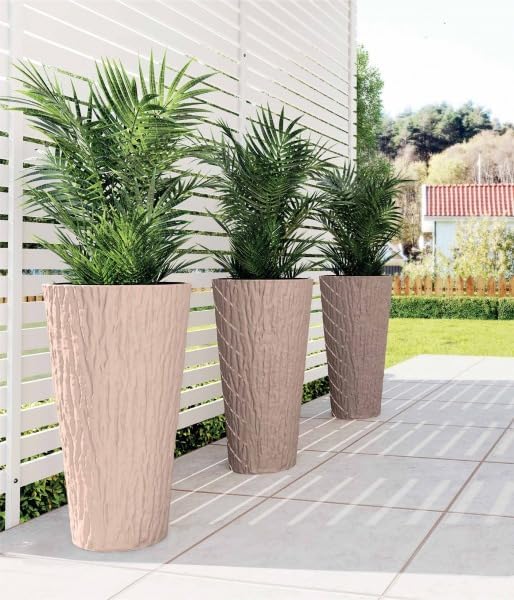 MELTOM Blumenkübel Blumentopf Rund Slim Pflanzkübel mit Herausnehmbaren Einsatz DEKORATIV (Taupe, XL