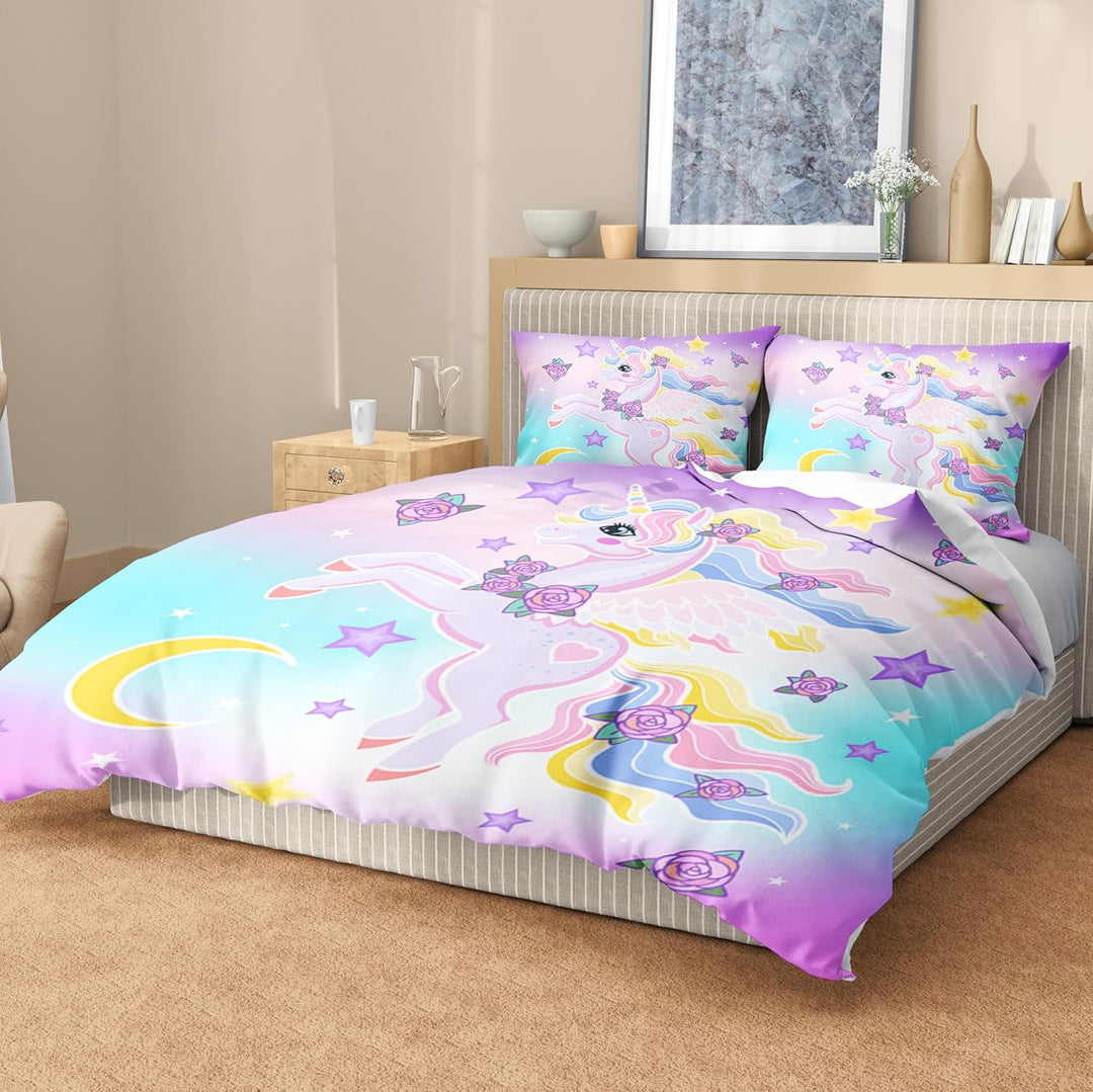 HZVRTN Kinder Bettwäsche Einhorn Bettwäsche Set für Mädchen, Soft Mikrofaser Bettbezug mit Reissvers