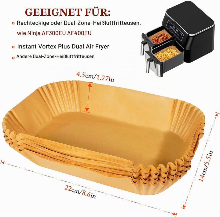 150 Pcs Backpapier Für Heissluftfritteuse, 14×22 Cm Rechteckig Für 4-6.5L Körbe, Bpa-Freie, Ölfest U
