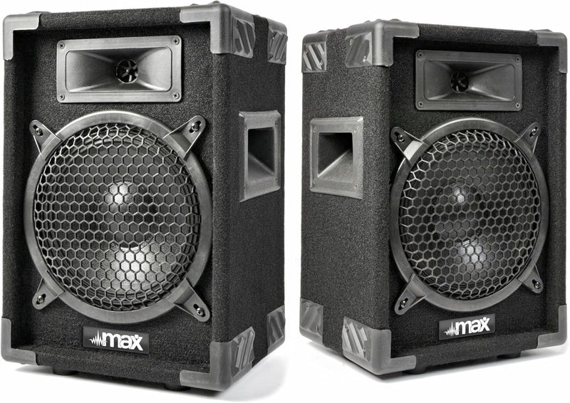 MAX MAX8 - Passives PA Lautsprecher Set, 400 Watt mit 8 Zoll Tieftöner, Partybox mit Griffe, Passive