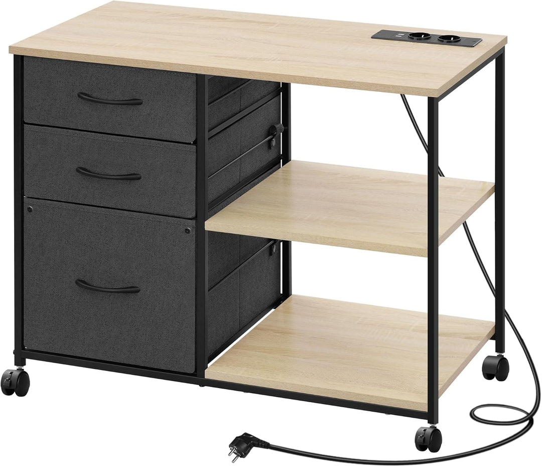 WOLTU Aktenschrank mit Ladestation, Rollcontainer mit Schubladen, Büroschrank, Druckertisch mit Roll