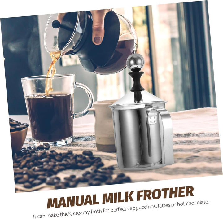 TOYANDONA Milchaufschäumer Manuell Aus Edelstahl Mit Doppelgitter-belüfter Handpumpe Für Cappuccino