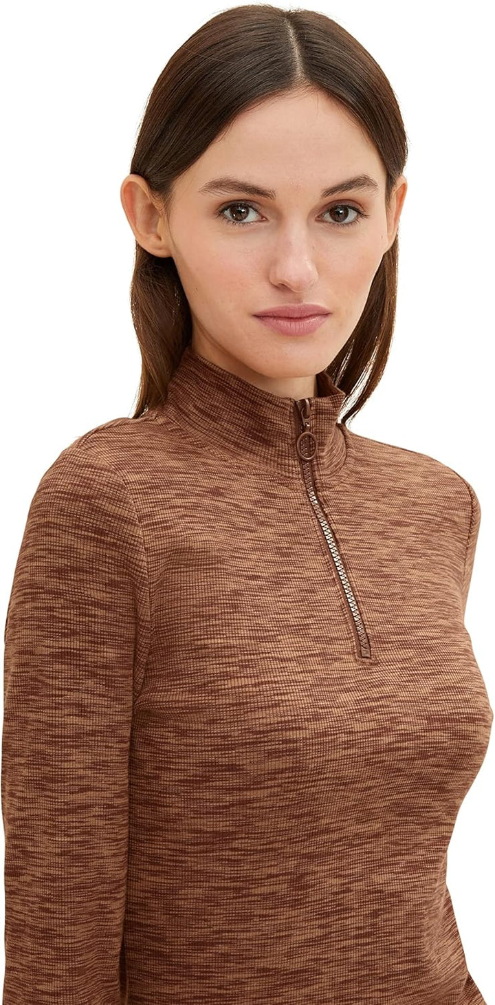 TOM TAILOR Denim Damen Langarmshirt mit Reissverschluss M 30850 - Space Dye Melange, M 30850 - Space