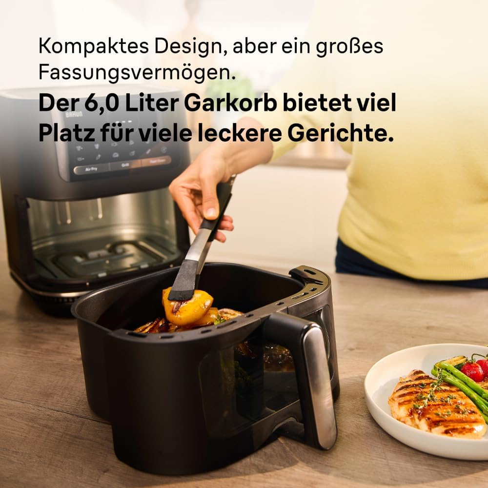Braun MultiFry 5 HF5073IBK, 3-in-1 Heissluftfritteuse, 6L Airfryer, 80-220°, 20 Programme, spülmasch