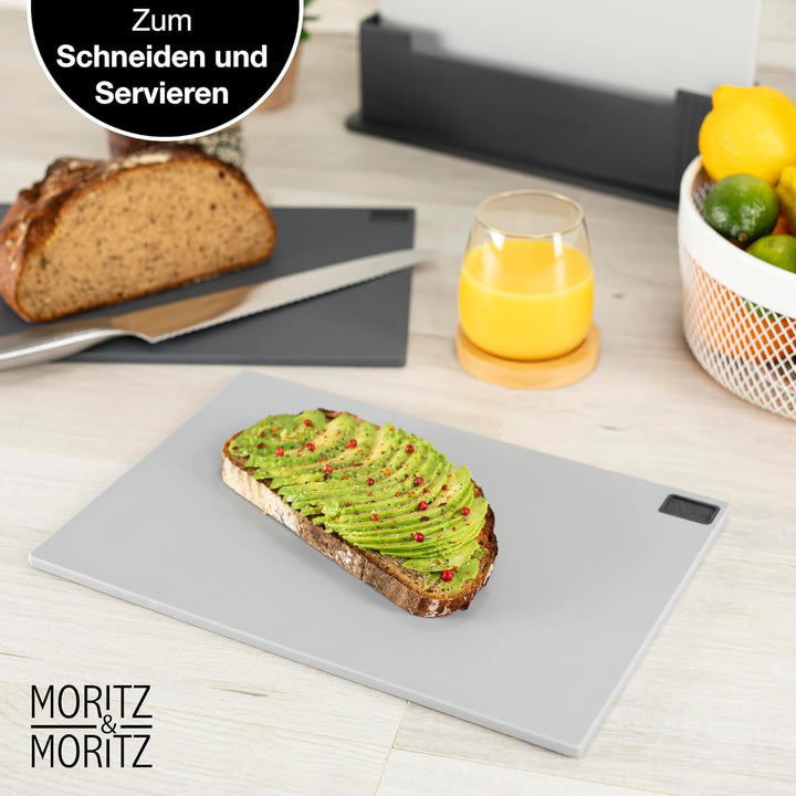 Moritz & Moritz 3x Schneidebrett Kunststoff Set - 32 x 22 cm - Im praktischen Ständer – Küchenbrett