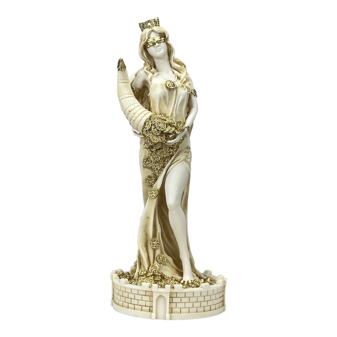 Skulptur aus gegossenem Marmor, Göttin des Reichtums, Tyche Lady Luck Fortuna auf Schloss