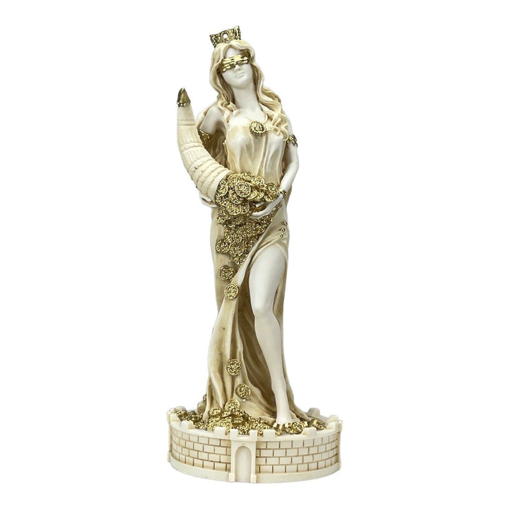 Skulptur aus gegossenem Marmor, Göttin des Reichtums, Tyche Lady Luck Fortuna auf Schloss
