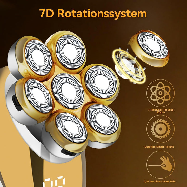 7D Rasierer mit schwimmendem Kopf für Männer mit Glatze, IPX7 wasserdichtes Rasier-Set, 5 in 1 elekt