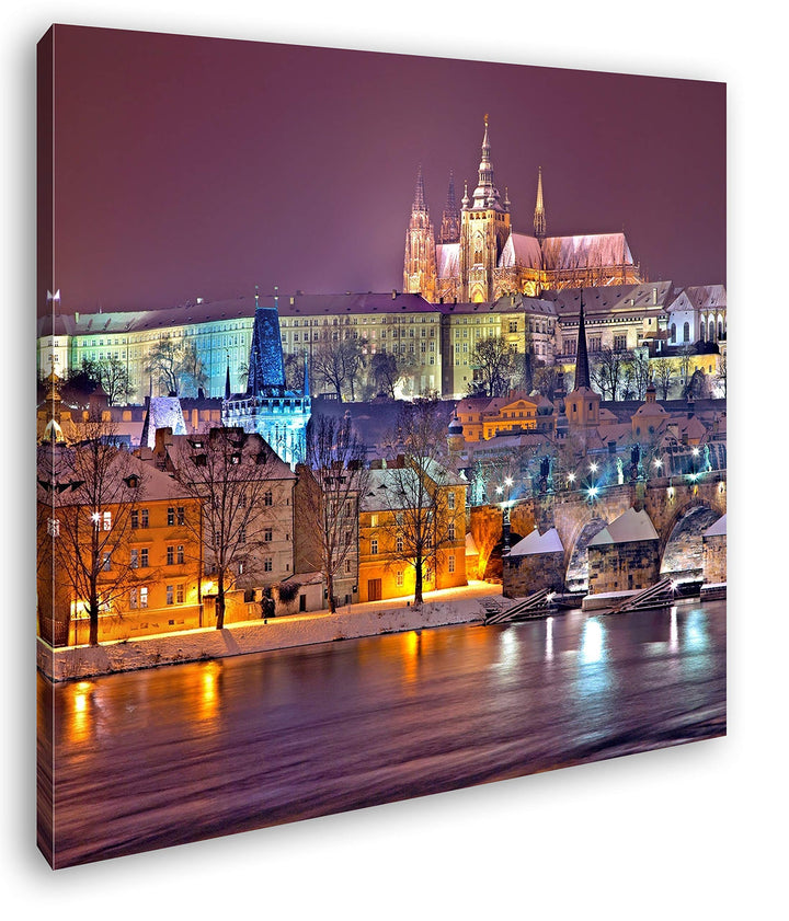 deyoli erhellendes Prag bei Nacht Format: 70x70 als Leinwand, Motiv fertig gerahmt auf Echtholzrahme