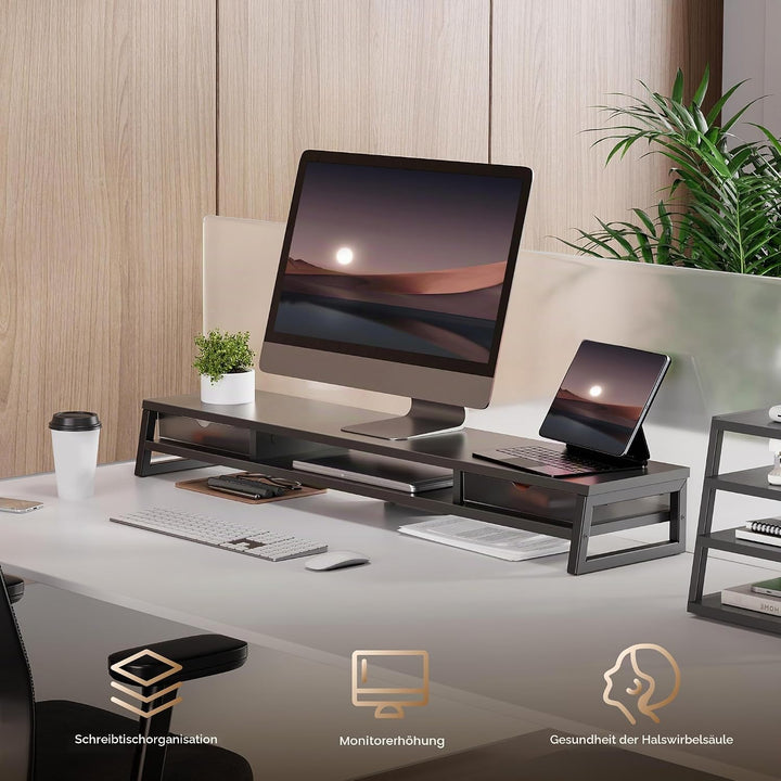 Fenge Dual Monitorständer Riser mit 2 Acryl Schubladen 2 Etagen 108cm Computer Bildschirmständer für