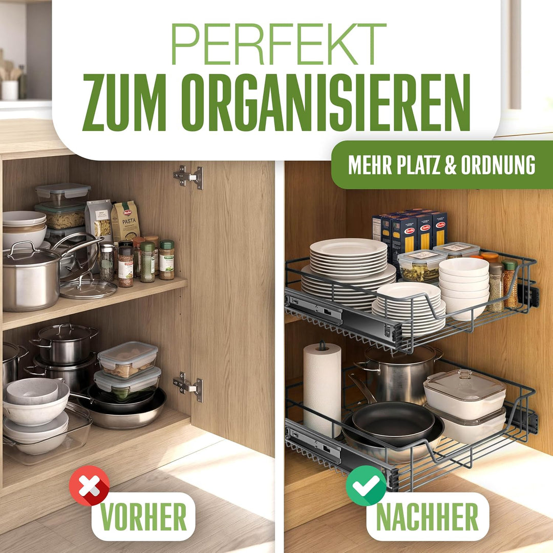KESSER® Teleskopschublade 50 cm ✓ Küchenschublade ✓ Küchenschrank ✓ Korbauszug ✓ Schrankauszug ✓ Vol