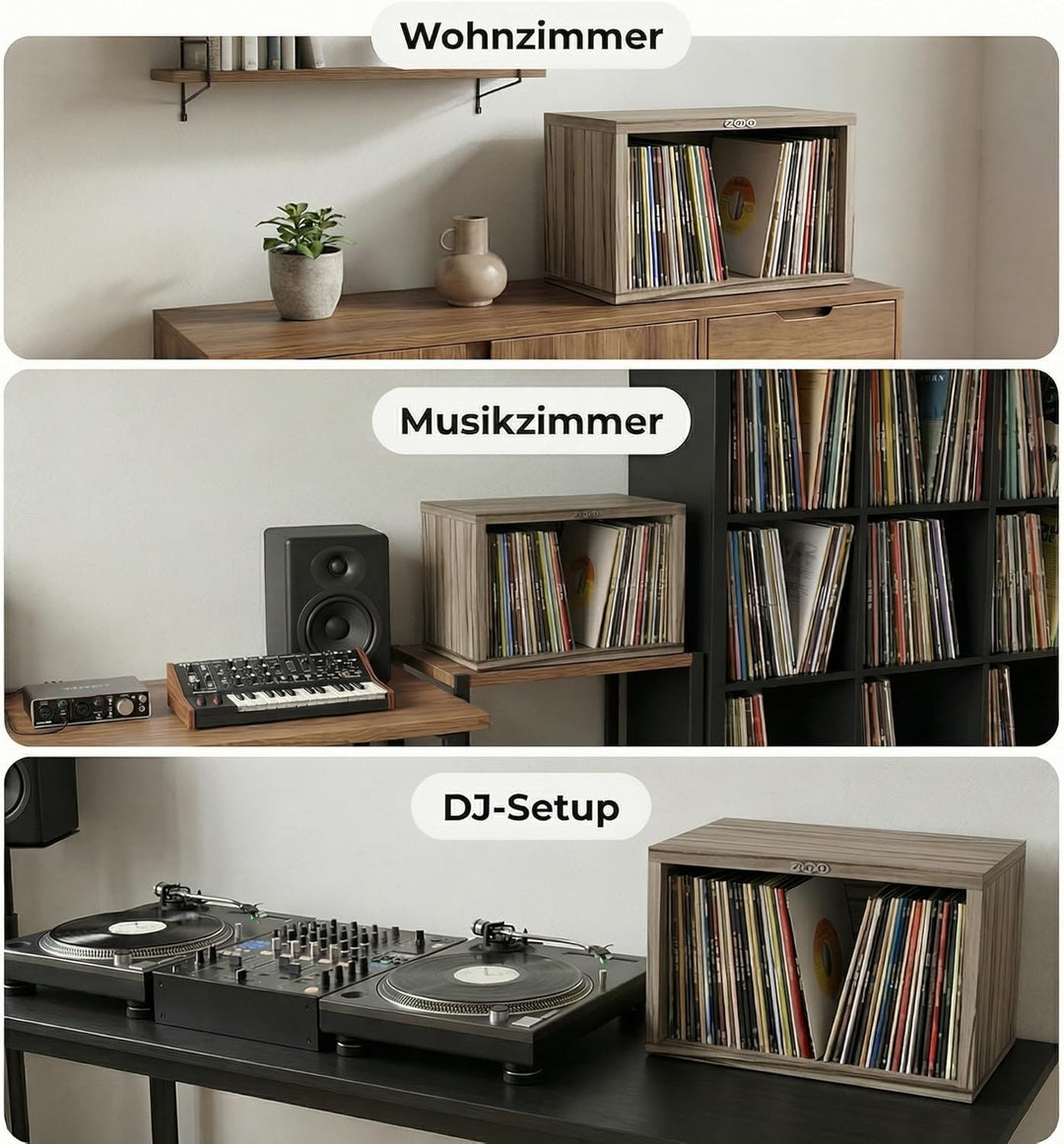 Zomo VS-Box 7/100 Vinyl Aufbewahrung für 100-120 Singles - 7 Zoll - 360 x 200 x 230 mm - Zebrano - M