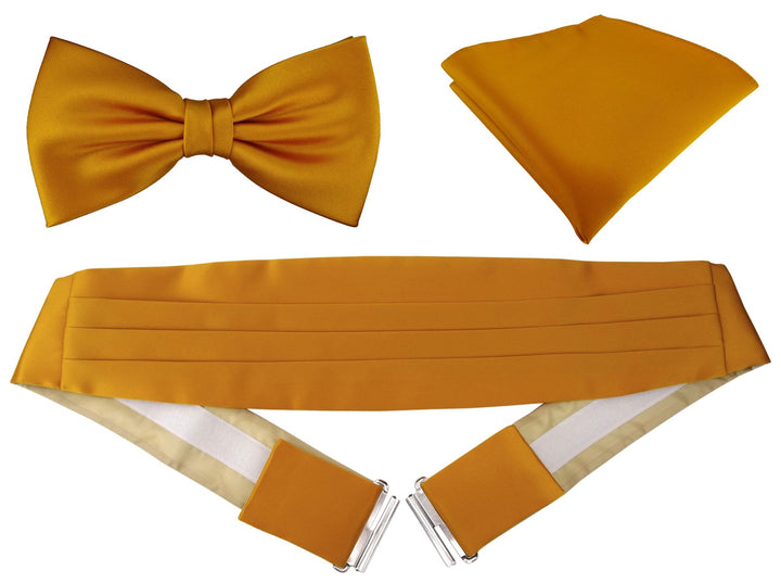 TigerTie Kummerbund Einstecktuch Satin Fliege in einfarbig Uni - Schärpe Leibbinde Gelborange, Gelbo