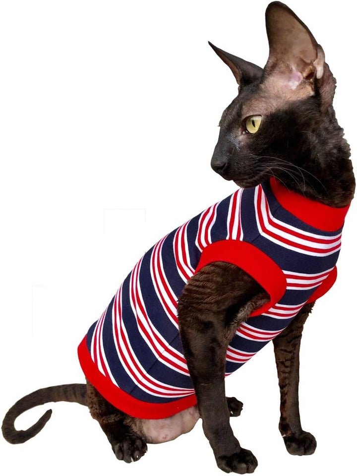 CAT WEAR T-Shirt dunkelblau-rot-weiя gestreift (XS) Blue Red White X-Small, Blue Red White X-Small