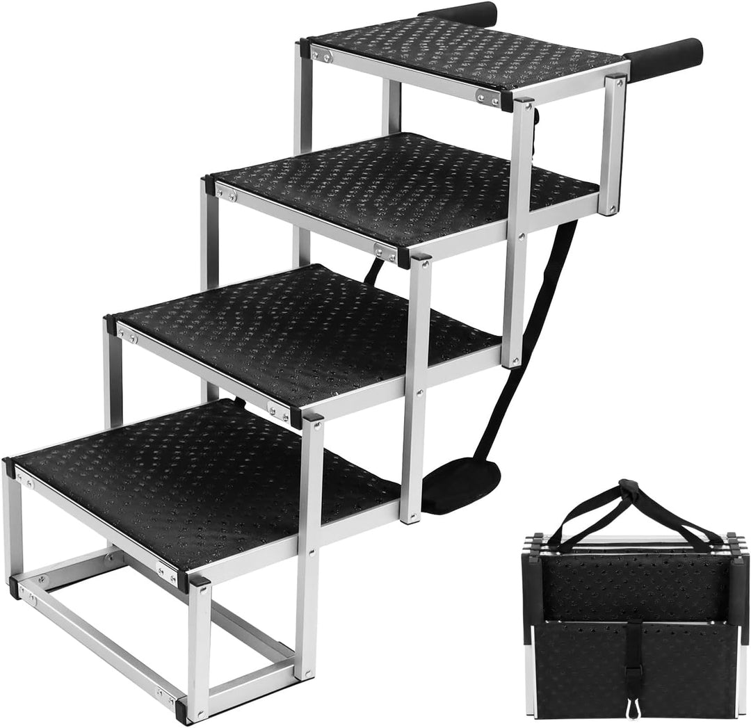 QWORK® 4-Stufen Klappbar Hundetreppe Auto, Anti-Rutsch Einstiegshilfe Auto für Kleine & Grosse Hunde