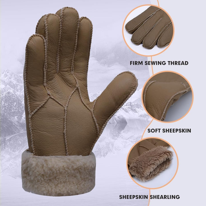 MGGMOKAY Damen Lederhandschuhe Schaffell Handschuhe aus Shearling Warme Winterhandschuhe XXL Hellbra