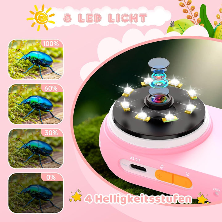Mikroskop für Kinder, Kinderkamera Mikroskop mit 2-Zoll LCD HD Bildschirm, Hand Digital Microscope m