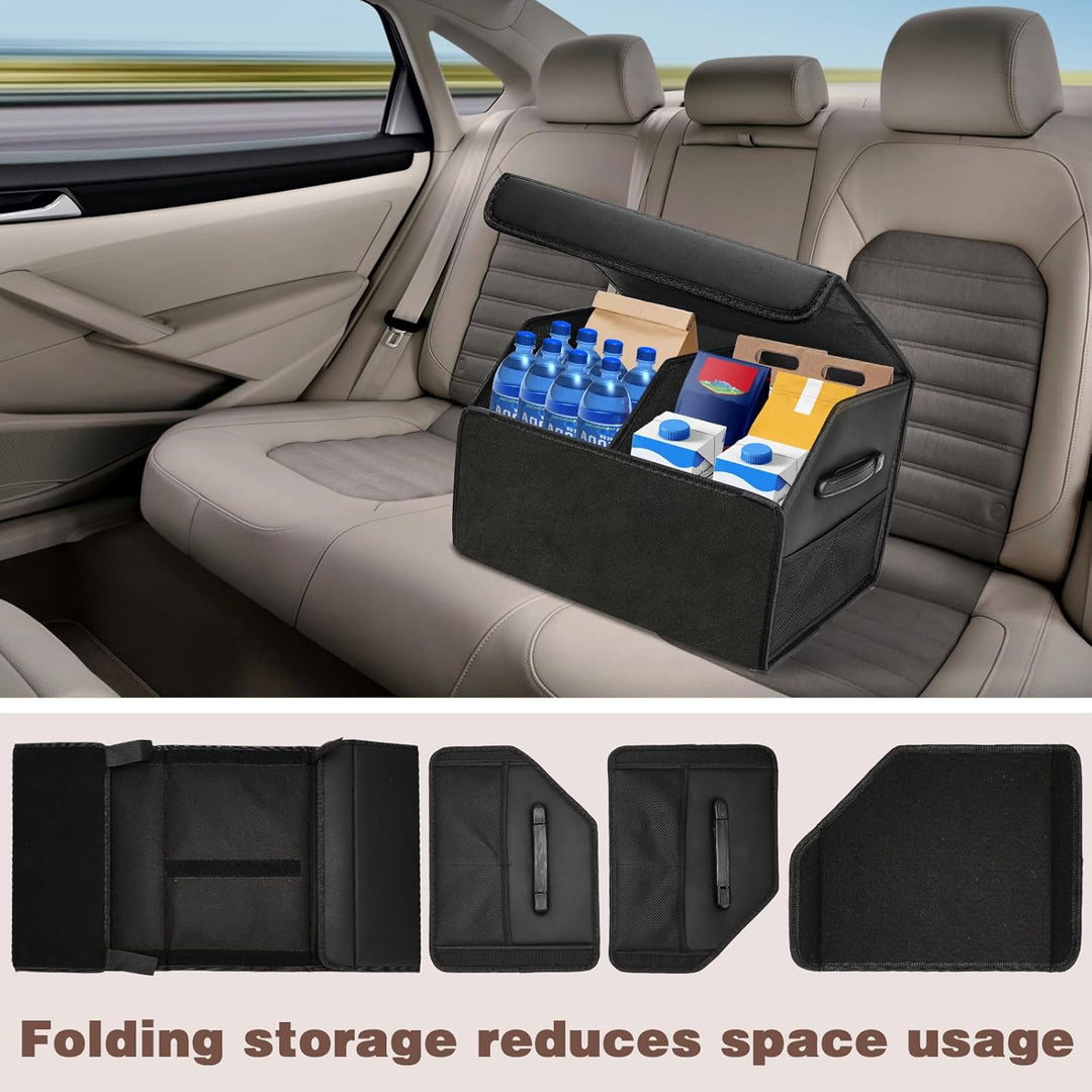 Auto Kofferraum Organizer, 40L Faltbare Leder Kofferraumtasche mit Deckel 44 * 31 * 29cm Autobox Was