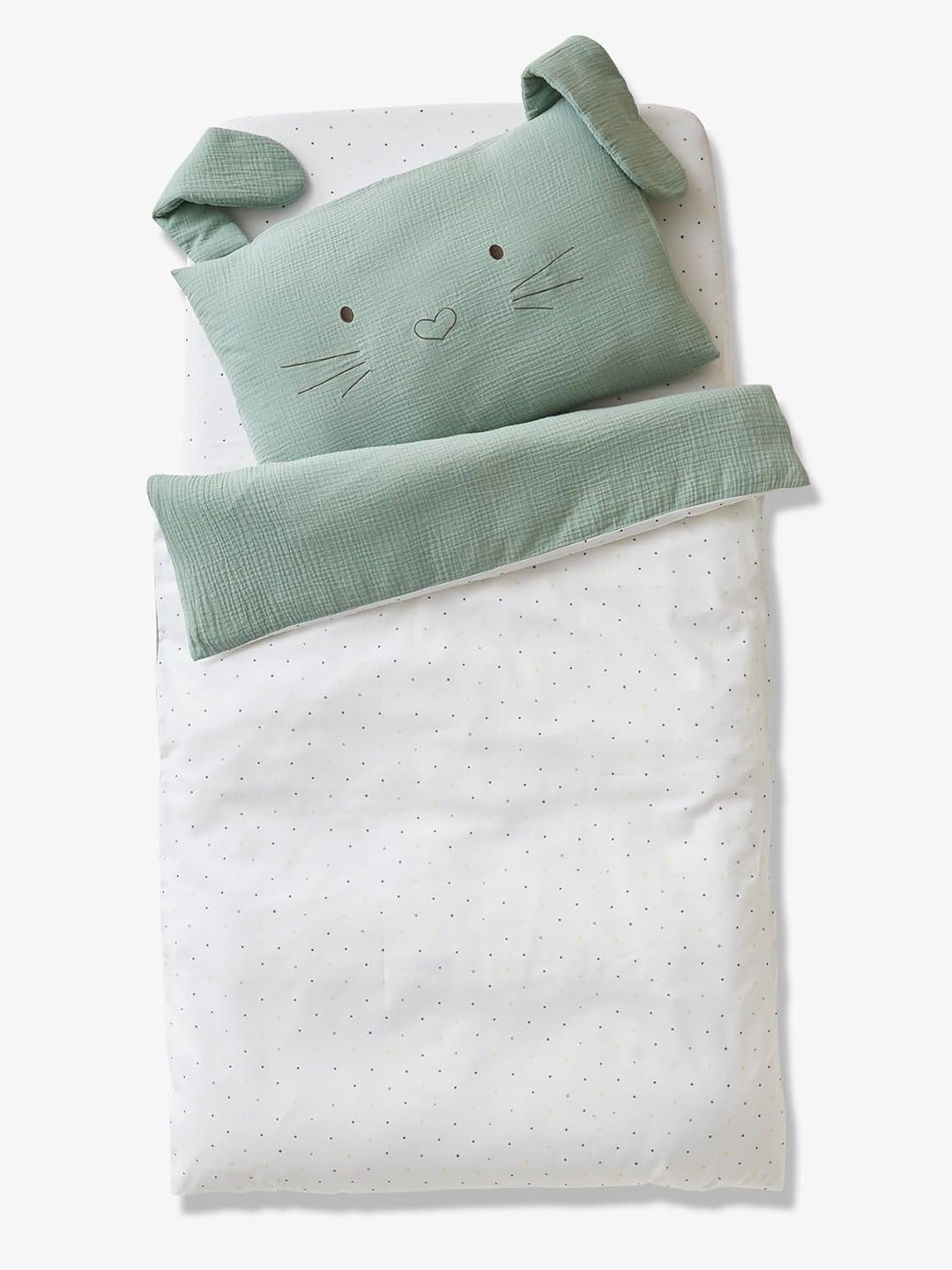 Vertbaudet Baby Bettbezug,Green Rabbit mit Musselin grün 100X120